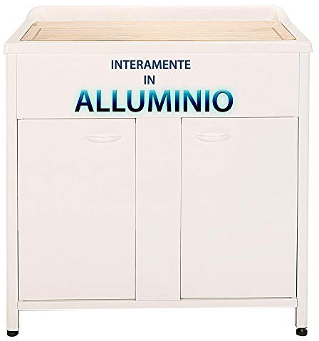 Escelsior Mobile lavatoio IN ALLUMINIO, per lavanderia e da esterno, PREMIUM, sifone e tavoletta lavapanni in omaggio, bianco, VASCA TOP LINE, moderno (L75 x P60 x H83 con 1 VASCA)