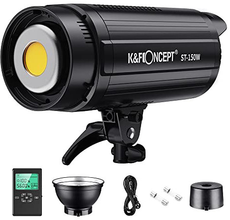 K&F Concept 150W LED Studioblitz, Dimmbares Blitzlicht mit 2,4GHz Kabellos System,LCD Bildschirmund und Fernbedienung,CRI 95 +,TLCI 95 +,R9 90 5600K LED Video Licht für Video Foto Porträtaufnahmen
