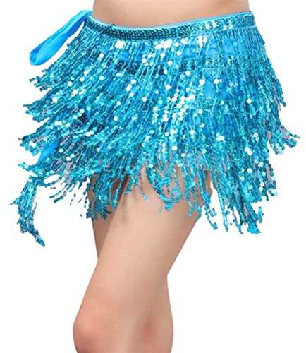 Sttiafay Fransen Pailletten Bauchtanzrock Kurze Quaste Pailletten Hüfttuch Wrap Festival Karneval Rave Kostüm für Frauen