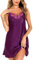 Vlazom Nuisette Femme Sexy Satin Chemise de Nuit Courte Bretelles Reglables Robe de Nuit，Violet，XL