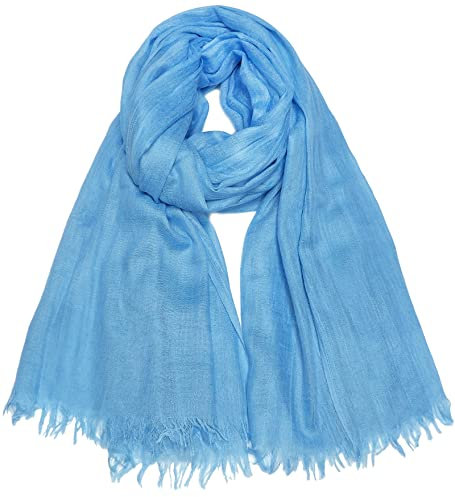 Damen Sommer Schals Baumwolle Leichte Große Lange Gaze Damenschal Eleganter Plain Tücher 75”×43”,Himmelblau