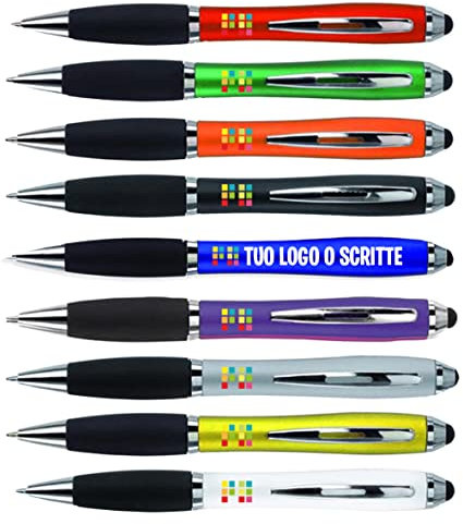 Penna Touch personalizzata Stampa Colore UV con logo e testo, Assistenza Grafica Inclusa (Blu, 100 PEZZI)