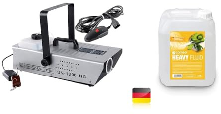 Showlite SN-1200 Nebelmaschine (1200W, 500m³ Nebelausstoß/min, 7 Min. Aufwärmzeit) inkl. Funk Fernbedienung & Cameo Nebelfluid mit sehr hoher Dichte und sehr langer Standzeit,5 Liter