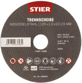STIER Trennscheibe Edelstahl 125 x 1,0 x 22,23 mm, Form gerade 10 Stk