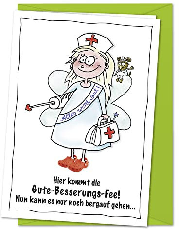 bernsteinfee-CARDS XXL Karte Die gute Besserungsfee - Süße Genesungskarte gegen alle kleinen Wehwehchen, um schnelle und gute Besserung zu wünschen - Grußkarte inklusive Umschlag (DIN A4)