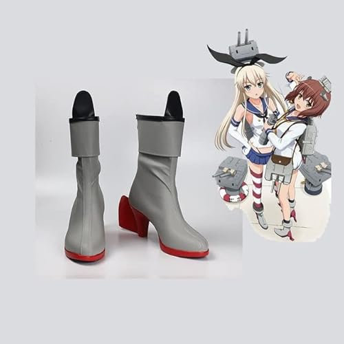 Japanese Anime Kantai Collection High heel shoes Kantai Collection Cosplay shimakaze boots Comic Lolita shoes large size 42 grey