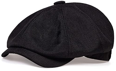 tcax Schiebermütze Herren Lässiger Zeitungsjunge-Schirmhut Für Herren, Frühling Und Sommer, Retro-Barett-Hut, Lässiger Hut, Unisex, Achteckiger Hut, Hip-Hop-Hut, Schwarz, 54-59 cm