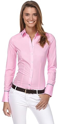 Vincenzo Boretti Camicia-Blusa Donna Elegante, Taglio Abbastanza Aderente, Manica-Lunga, in Tinta Unita, Facile da Stirare, Collo Classico