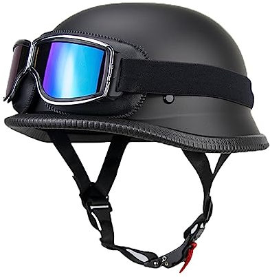 Halbhelme Motorradhelm Halbschalenhelm Retro Oldtimer Halbschale Jet-Helm Motorrad-Helm Brain-Cap Mit Brille,ECE-Zulassung Roller-Helm Scooter-Helm für Damen Herren Erwachsene A,XL