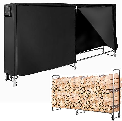 COSTWAY Kaminholzregal Aussen Metall, 240 x 35,5 x 122,5 cm, Brennholzregal mit wasserdichter Abdeckung, Kaminholzständer, Feuerholzregal für Außen