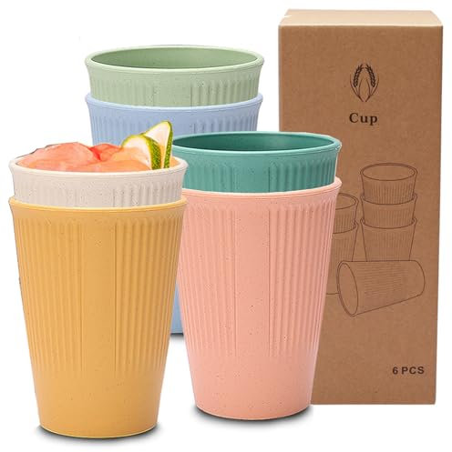 PALUDO 6 Pack Unbreakable Reusable Drinking Cups, 350ml Plastic Tumblers Drinking Cups Set for Kitchen Picnics Outdoor Parties Travels - Dishwasher and Microwave Safe (6 Colors)