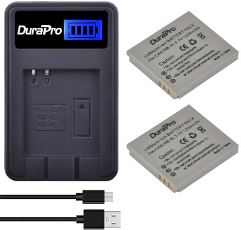 DuraPro 2Pcs NB-4L Akku + LCD USB Ladegerät für Canon IXUS 30, 40, 50, 55, 60, 65, 70, 75, 80 is, 82 is, 100 is, 110 is, 115 HS, 120 is, 130, 220 HS, 230 HS, 255 HS, I Zoom, i7, i7 Zoom