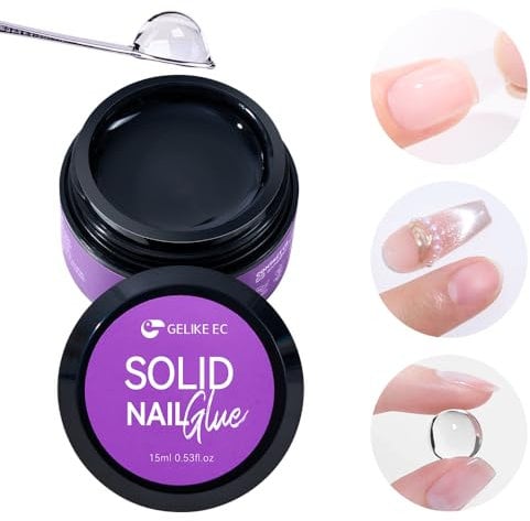 Gelike ec Colle Faux Ongles Gel - 15ml Solide UV Colle Capsule Americaine Ongle pour Faux Ongle, Extra Forte Clear Colle Pose Americaine, Long Lasting Facile à Utiliser