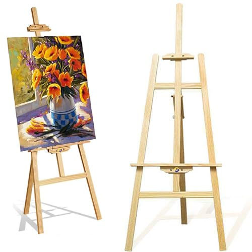 Banas Easel Stand 1.75M Studio Easel Adjustable Drawing Painting Holder Folding Art Stand for Wedding Wooden A-Frame Display Drawing Board for Painting; 175cm / 69(Spliced Tripod)