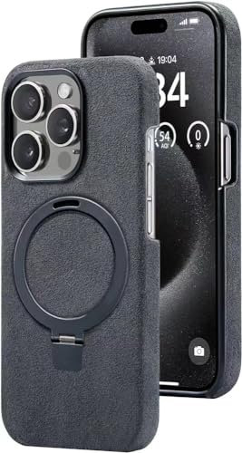 ETALYAN Alcantara-Hülle, kompatibel mit iPhone 15, handgefertigt, halb umwickelt, synthetisches Wildleder, kompatibel mit Mag-Safe kabellosem Laden (iPhone 15 Pro, Schwarz mit Ring)
