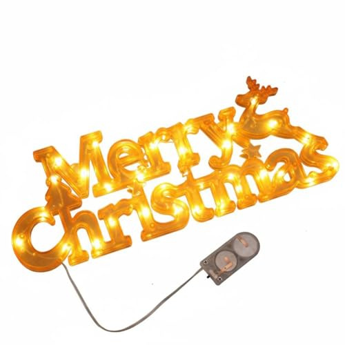Folpus Christmas Light Plaque Merry Christmas LED Sign Light Up Boards Decor Door Hanging Sign Christmas Tree Light for Indoor Xmas, yellow