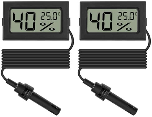 2PCS Mini Digital Thermometer Hygrometer Temperatur Luftfeuchtigkeit Monitor mit externen Fühler LCD Monitor Indoor Outdoor Messgerät für Auto Gewächshaus Haus Büro Wohnzimmer -schwarz
