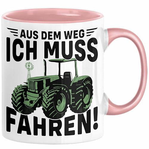 Traktor Trekker Tasse Geschenk Landwirt Bauer Geschenkidee Kaffee-Becher Kinder Aus Dem Weg Ich Muss Traktor Fahren (Rosa)