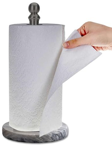 Porte-serviettes en papier noir avec base lourde en marbre, support de rouleau d'essuie-tout pour cuisine et salle de bain, avec base lestée pour une utilisation à une main