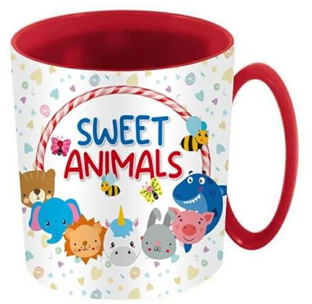 ILS I LOVE SHOPPING Tazza Bicchiere in plastica 350ml per Microonde con manico Bambini colazione BPA-free SWEET ANIMALS ANIMALETTI
