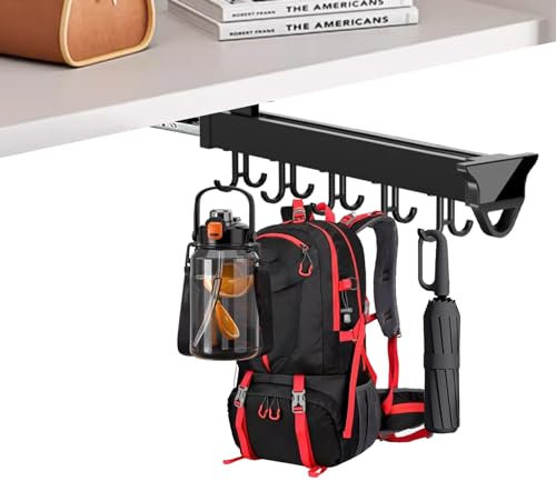 FKKPRVAX Utility Hooks for Brooms and Mops Wall Mount Broom Holder with Heavy Duty Hooks Sliding Garage Hanging Storage Racks Pull Out Pot And Pan Organizer Garden Tools Organizer (410mm/16inch)