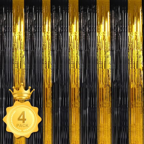 Feibmir Schwarz Gold Lametta Vorhang - Eleganter Glitzer Vorhang für stilvolle Dekorationen