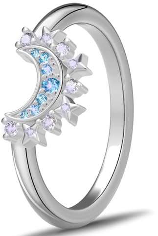 aesdox Sonne und Mond Ring Set, Gold für Herren und Silber 925 für Damen (#8, Mond)