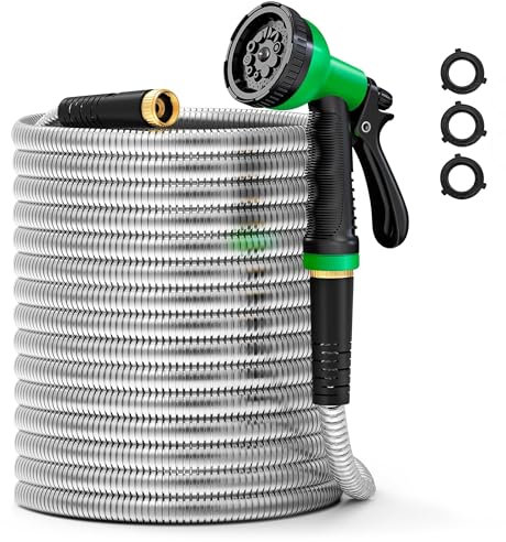 Garden Hose 100 ft Metal - Stainless Steel Metal Water Hose Flexible Heavy Duty Garden Hose No Kink Water Pipe (50 ft)