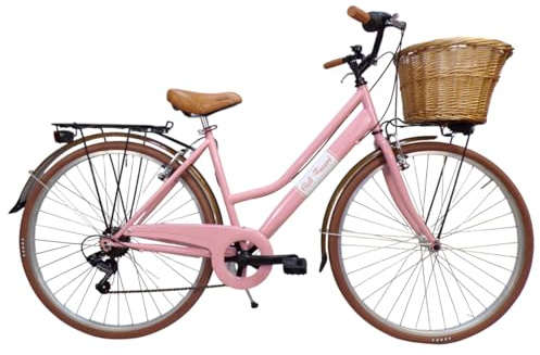 Cicli Tessari - Vélo pour femme vélo de ville ville vélo de marche 28'' avec changement vintage rétro panier en osier (rose)