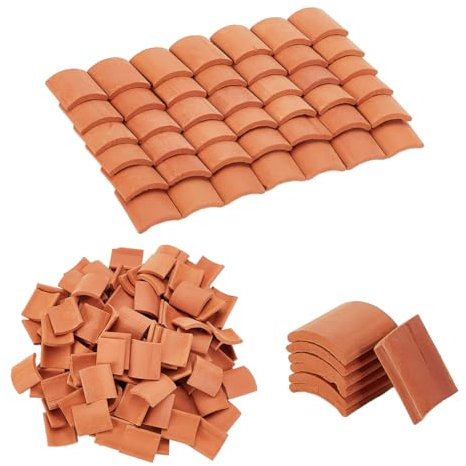 GOMAKERER About 120 Pcs Mini Red Roof Tiles, 1:16 Realistic Tiles Model Ceramic Miniature Model Cement Bricks Landscape Accessories for DIY Dollhouse Bricks Diorama Fairy Garden 17x15mm