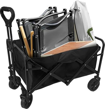 XYJBHB Bollerwagen Faltbar, 150kg Robuster Transport-Wagen, zusammenklappbar Hand-Karre mit verstellbarem Griff, Transportkarre Gerätewagen Strandwagen für All-Terrain, Schwarz