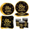 OMZSXK Vajilla para fiesta de 50 cumpleaños para 16 invitados, color negro y dorado, plato de fiesta de 50 cumpleaños, platos de papel, vasos y servilletas para hombres y mujeres, decoración de feliz