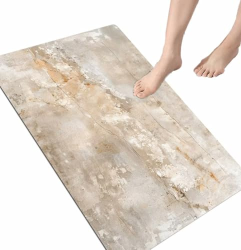 Tapis Salle de Bain Antidérapant 80x120 cm, Tapis de Bain Diatomite Super Absorbant, Tapis Douche Séchage Rapide, Tapis Grande Taille Lavable Tapis Bain, Tapis de Douche Doux Microfibre Beige 100