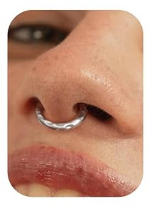 BodyBonita Septum Piercing 16G – 316L Edelstahl Nasenpiercing Nasenring Reifen für Damen Herren Helix Conch Piercings Tragus Daith Knorpel Piercing Silber 8 mm Hammered Satin Finish