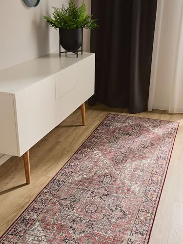 benuta Basic Waschbarer Teppich George - Multicolor/Beige 80x240 cm - Kunstfaser - Läufer & im Style: Vintage, Elegant, Retro - Pflegeleicht für Wohnzimmer Schlafzimmer Flur