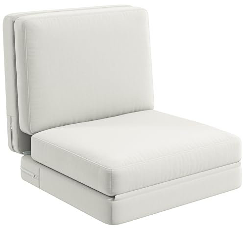 HOMCOM Bodensofa 3-in-1 Klappbar Schlafsofa mit Samtoptik, Gepolstert Sofabett bis 240 kg belastbar, für Schlafzimmer, Wohnzimmer, Cremeweiß