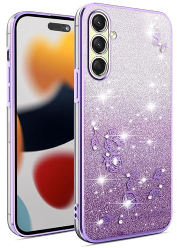 SEAHAI Hülle für Samsung Galaxy A55 5G, Glänzend Farbverlauf Farbe Niedlich Blumen Muster Design Ultra Dünn Frau Handyhülle Weich Silikon TPU Bumper Stoßfest Schutzhülle - Lila