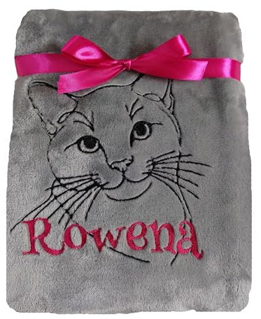 Wuff-Dogsworld Katzendecke mit Portrait Rasse und Namen Bestickt Geschenk Katzenbesitzer Kittendecke Decke Katze Kitten Auto Haustier Kuscheldecke 100x75cm waschbar Sofa cat Blanket Kater