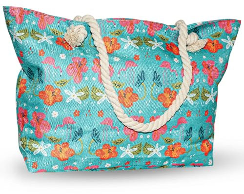 Ritalia® Bolsa Playa Grande XXL Familiar con Cremallera | Bolsas Playa Mujer Impermeable | Saco de Playa y Cesta Piscina Amplio | Beach Bag Resistente para Viajes, Vacaciones y Familias