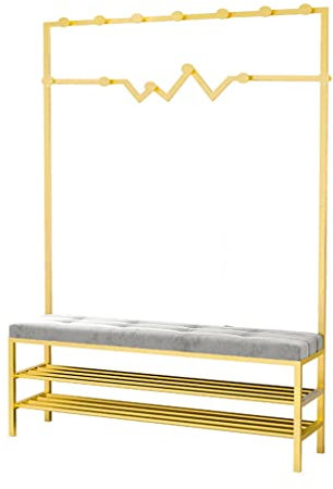 GXXINGIN Garderobenständer 3-in-1-Garderobenständer, Garderobenständer, Schuhregal für den Eingangsbereich mit Aufbewahrungsbox, mit Haken, Lagerregal, Schmiedeeisen, einfache Montage (Farbe: D, Grö