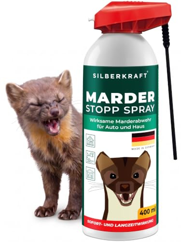 Silberkraft Marderspray mit effektivem Sofort- & Langzeitschutz [400 ml] | für Auto, Garage Dachboden & Haus, Verhindert Marderbisse an Kabeln & Schläuchen, Überdeckt Duftmarken für nachhaltige Abwehr
