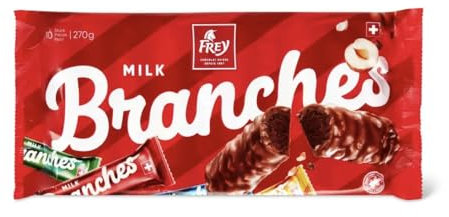 Frey Branches de chocolat lait - 10 Snacks fourrées à la crème de noisettes - Fabriqué en Suisse - Lot de 10 bâtonnets de 27g chacune - Certifié UT (10, Chocolat au lait)