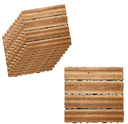 10 Pezzi Piastrelle Legno da Giardino, 30X30cm, Base Drenante in Plastica, Colore Legno Chiaro, Pavimento Ad Incastro, Totale 0.9 m², Tagliabile