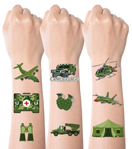 Military Camouflage Temporary Tattoos Stickers - 284 Pcs Army Waterproof Fake Tattoos Decorations Kids Favors For Camo Themed Birthday Party Gifts Supplies