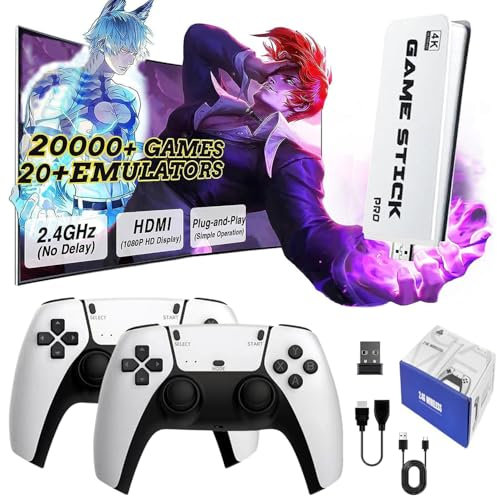 Console de Jeux Retrogaming, Game Stick Console Portable avec 21.000+ Jeux Vidéo Classiques, 2 Contrôleurs, Plug & Play HDMI TV, Cadeau pour Famille et Adultes (Édition UP+)