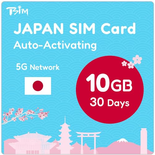 Japan SIM-Karte 30 Tage 10 GB | Automatische Aktivierung | 5G-Netzwerk mit Tethering/Hotspot/Internetfreigabe | Nur Daten, Keine Telefonie
