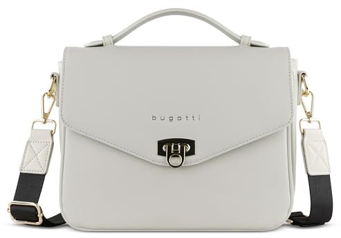 bugatti Ella Classic Bag für Damen, Umhängetasche in Saffiano-Art aus Kunstleder, beige