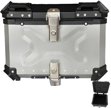 Caja Superior para Motocicleta,Caja De Cola De Motocicletas,Maleta Moto Trasera,Baúl De Moto Aluminio Maletero De Moto con Llaves Y Accesorios Impermeable,SilverB-55L