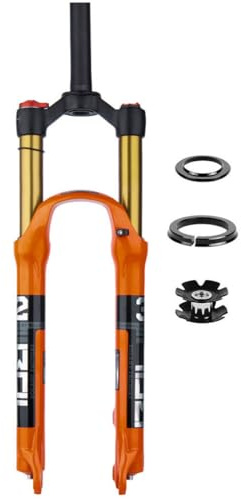 JNTFNE MTB Air Suspension Forks 26/27.5/29 In Front Forks Disc Brake Straight 1-1/8 QR 100mm Mountain Bike Fork Manual Lockout With Disc Brake (Color : Orange, Size : 27.5inch)