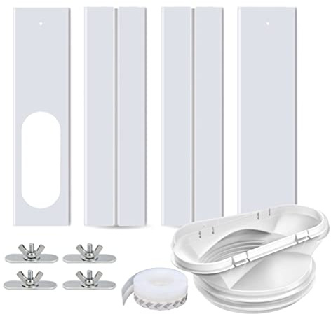 Kit de Calfeutrage pour Climatiseur Mobile, Kit Fenetre Climatiseur Mobile pour Tuyaux D'échappement Diamètre 13/15cm avec 4 Plaques d'étanchéité, pour Fenêtres Coulissantes Verticales / Horizontales